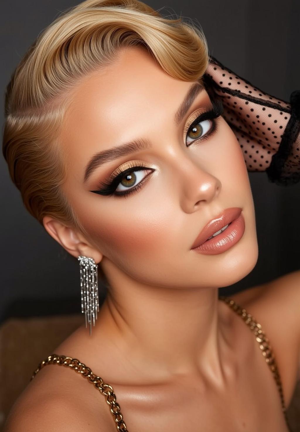 Photorealistic Portrait Woman With Blonde Finger Waves Styled Hair Her reference photo