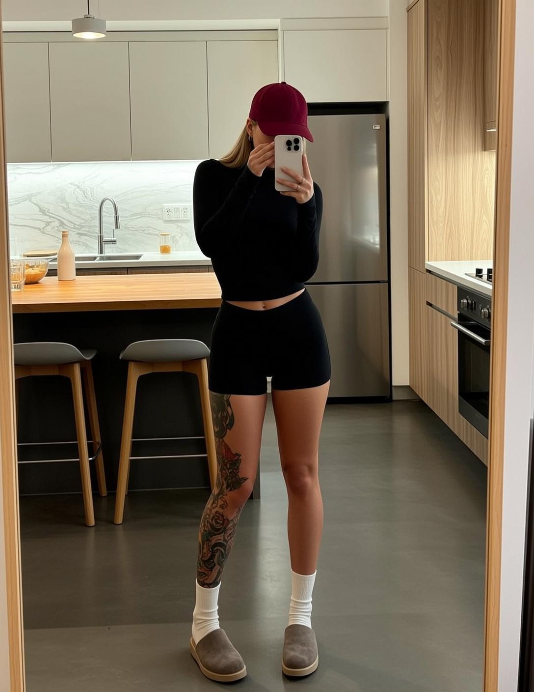 Casual Young Blonde Fair Black Long-sleeve Crop reference photo