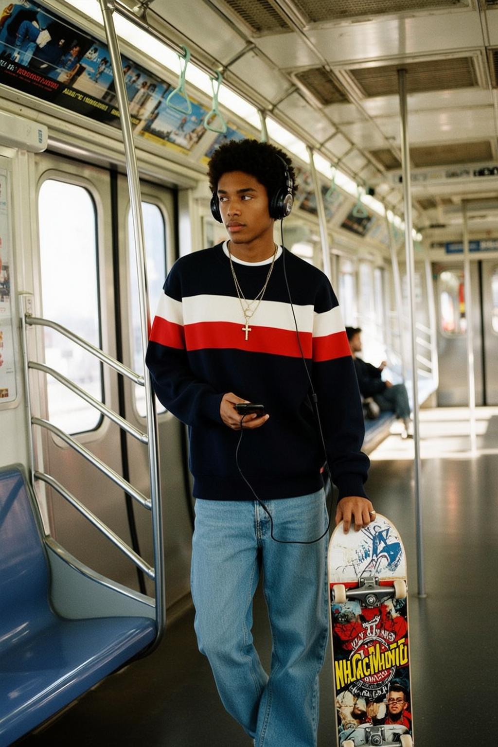 Subway Skateboard Headphones Look reference photo