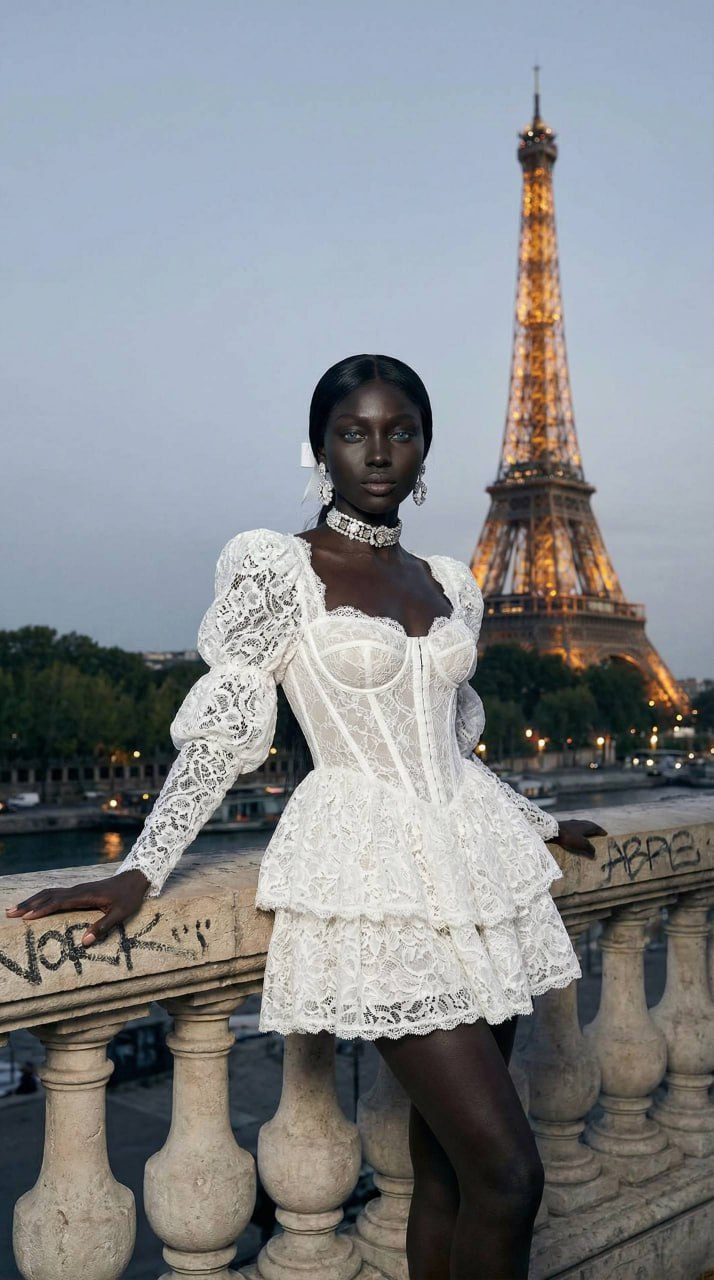 Eiffel Tower Twilight Fashion Girl Portrait