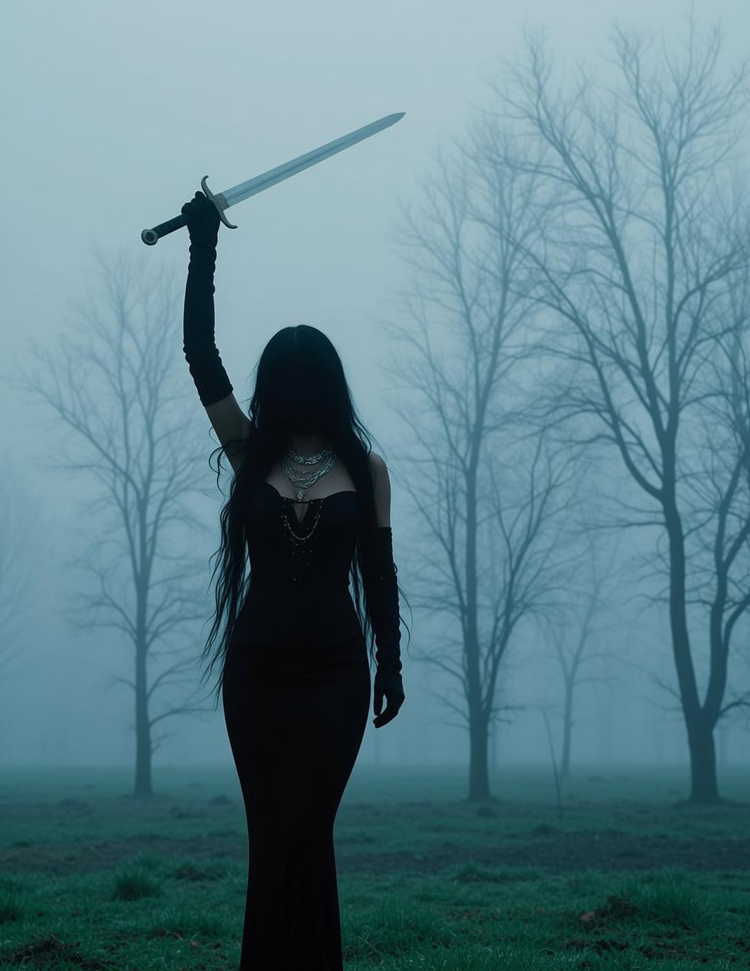 Sword Pose Foggy Forest reference photo