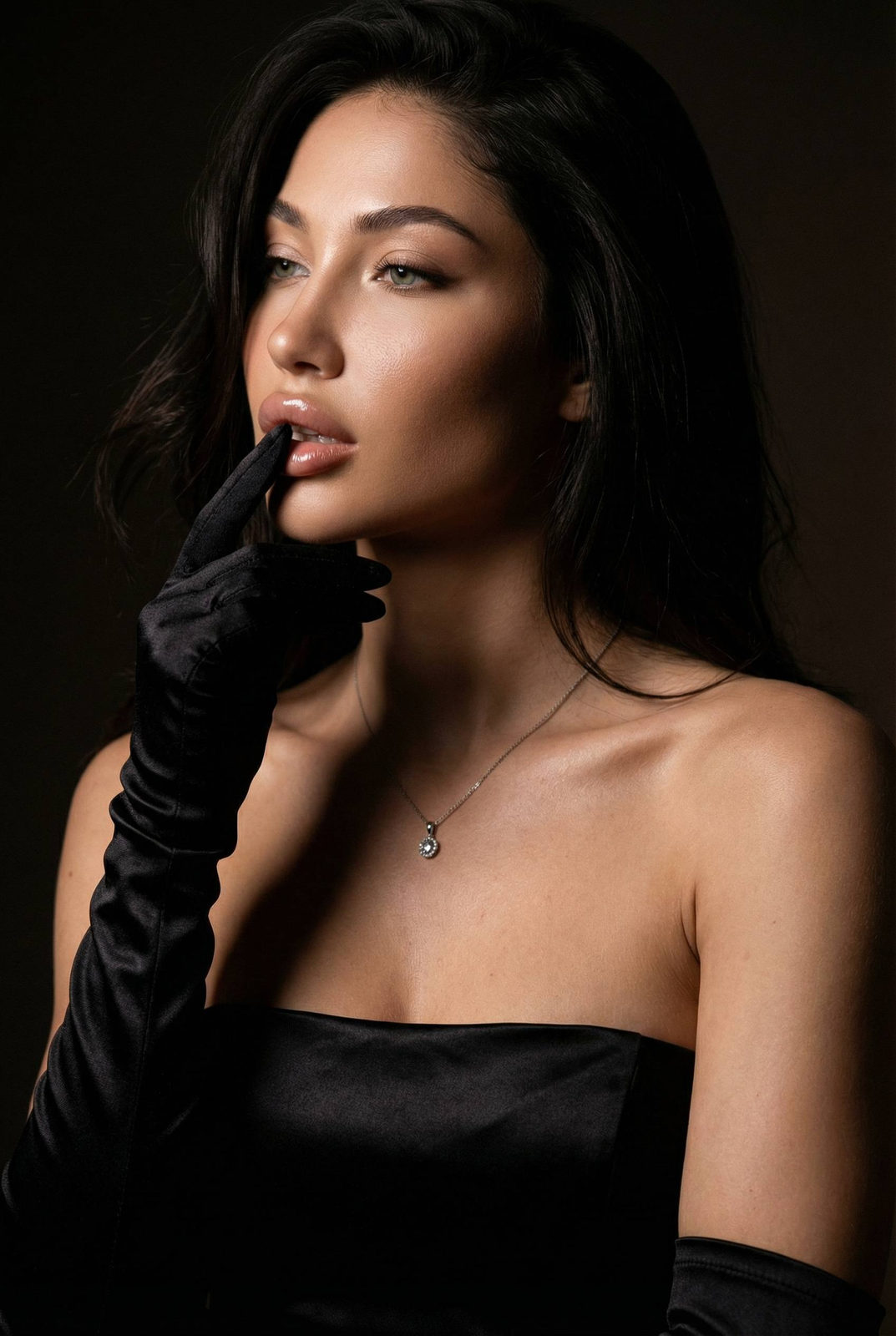 Dark Luxury Studio Portrait Gloved Hand Lips