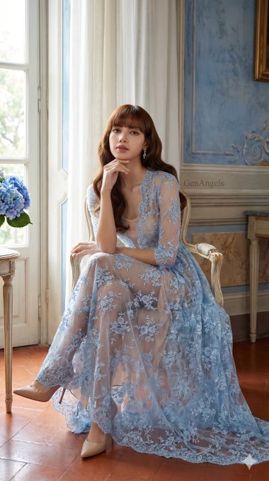 Sheer Lace Gown Antique Chair Window View