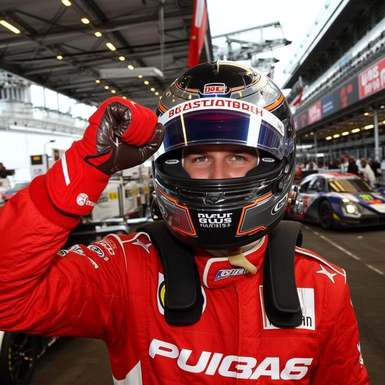 Red Suit Pit Lane Victory reference photo