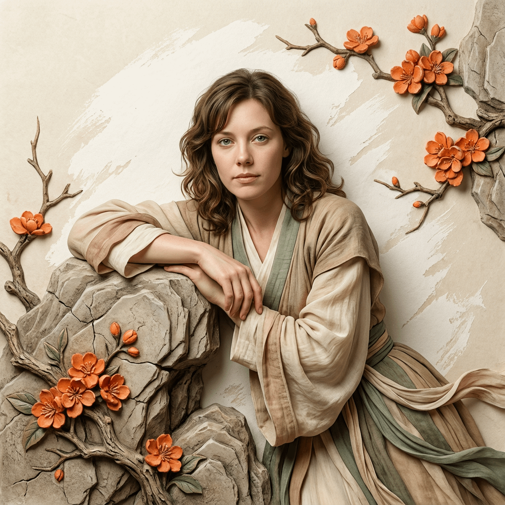 Leaning On Rock Formation Layered Robe Earth Tones