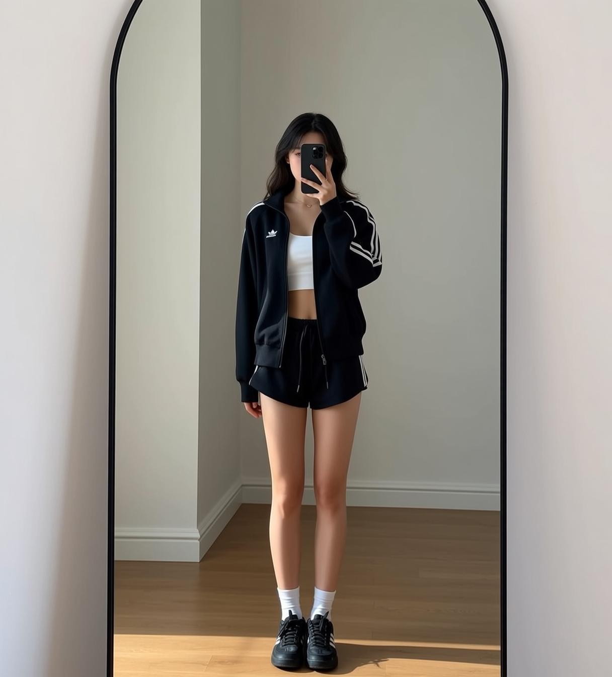 Acubi Stands Facing Forward Holding Smartphone Her reference photo