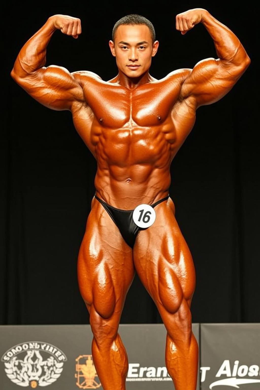 Muscular Short Black Tanned Posing Brief Competition reference photo