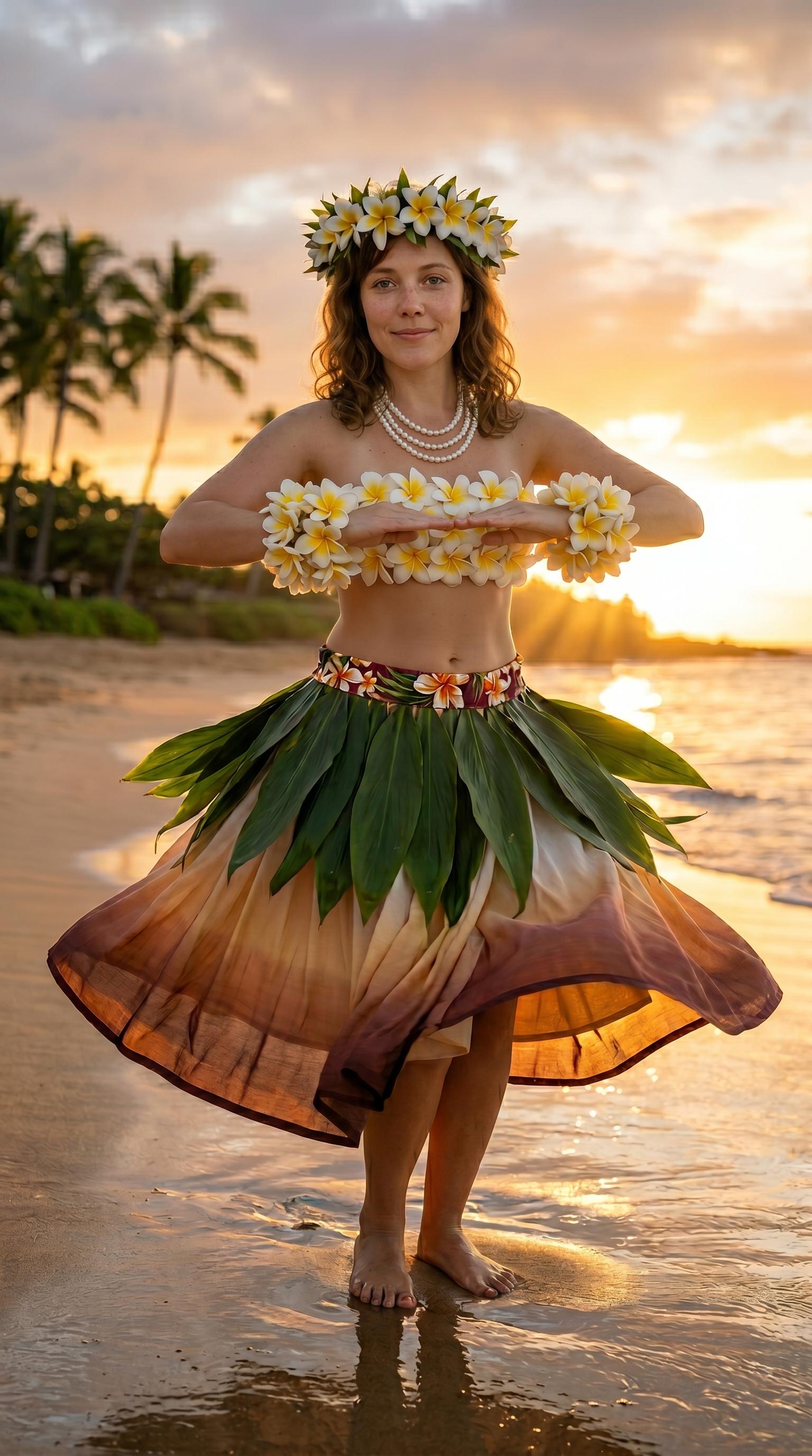 Polynesian Floral Dance Portrait Shallow Depth Of Field