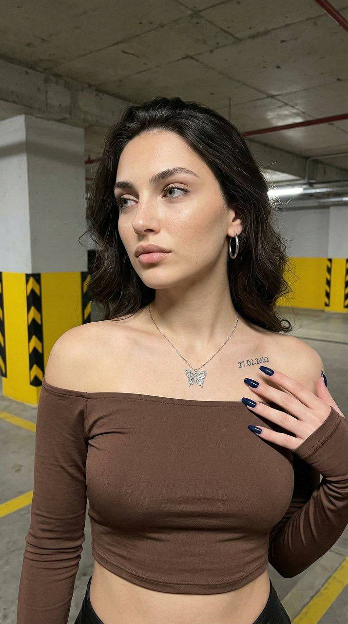 Realistic Woman Industrial Parking Lot Portrait
