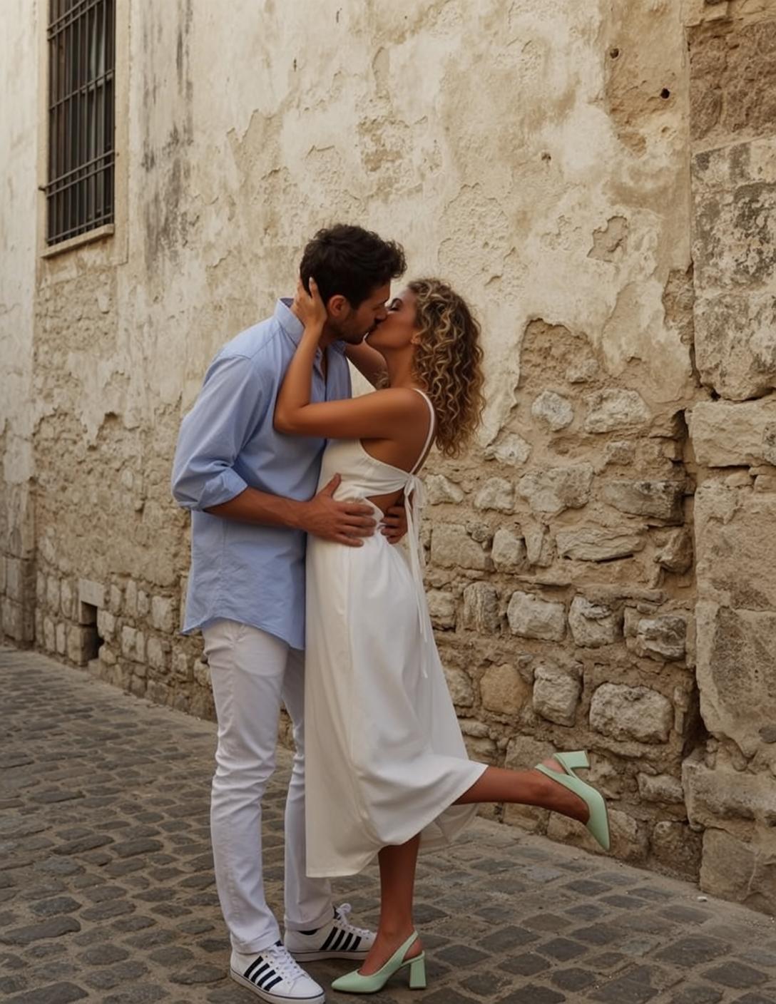 Cobblestone Kissing Street Scene reference photo