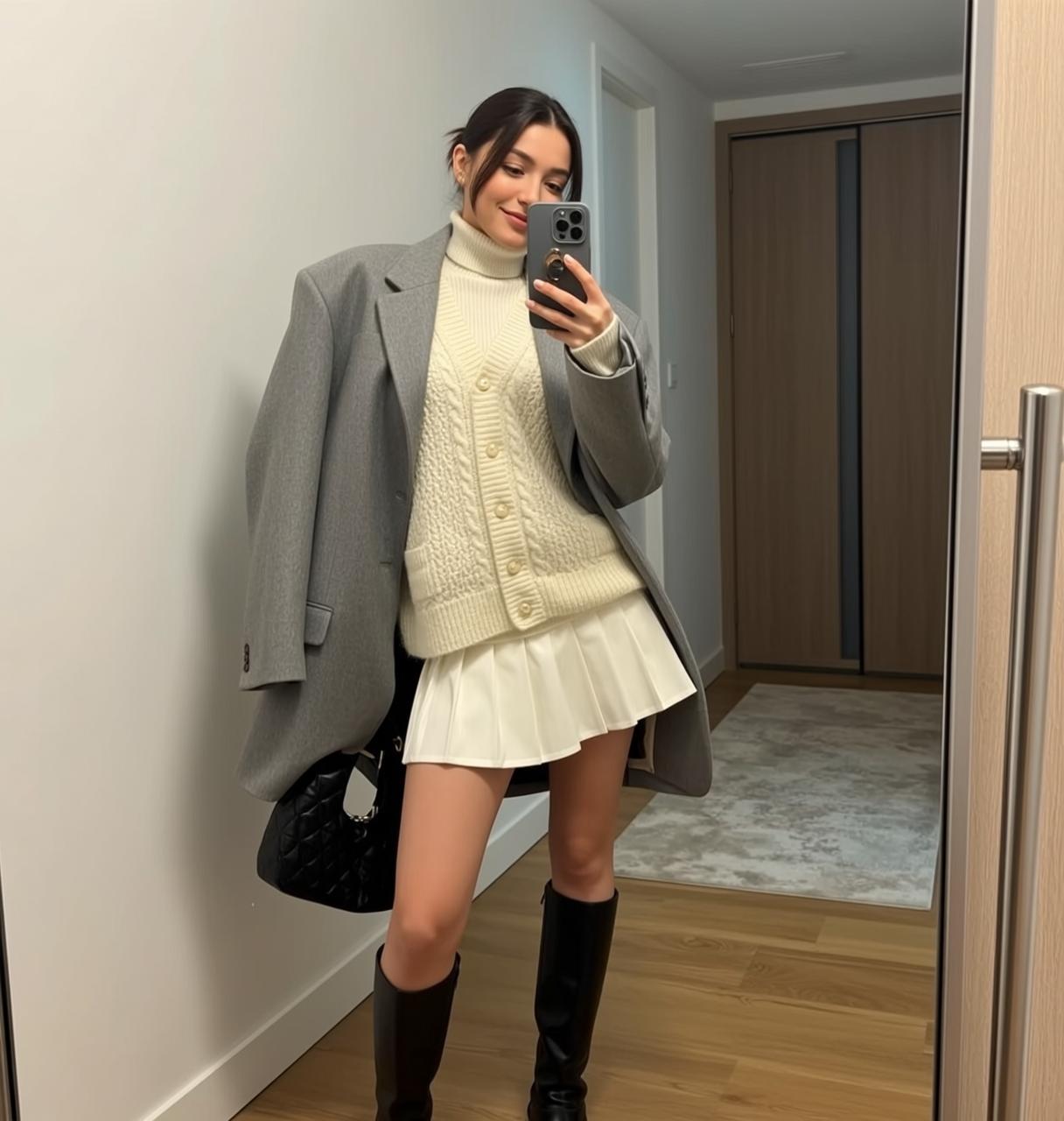 Blazer Boots Hallway Mirror Selfie reference photo