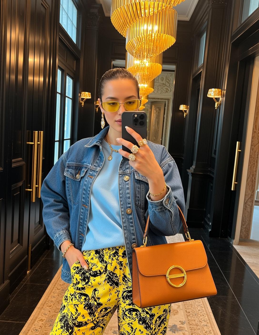 Explore Stands Hallway Taking Selfie Her Phone reference photo