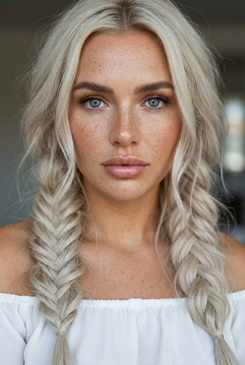 Realistic Young Woman Freckles Close Up