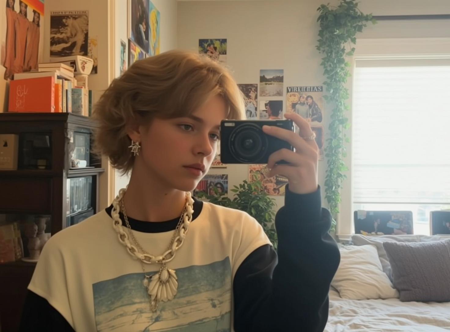 Explore Young Short Messy Blonde Fair Long-sleeved reference photo