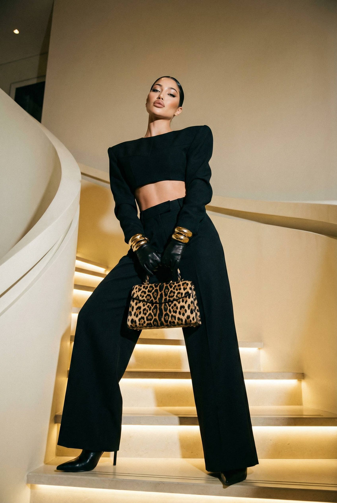 Realistic Editorial Staircase Fashion Portrait