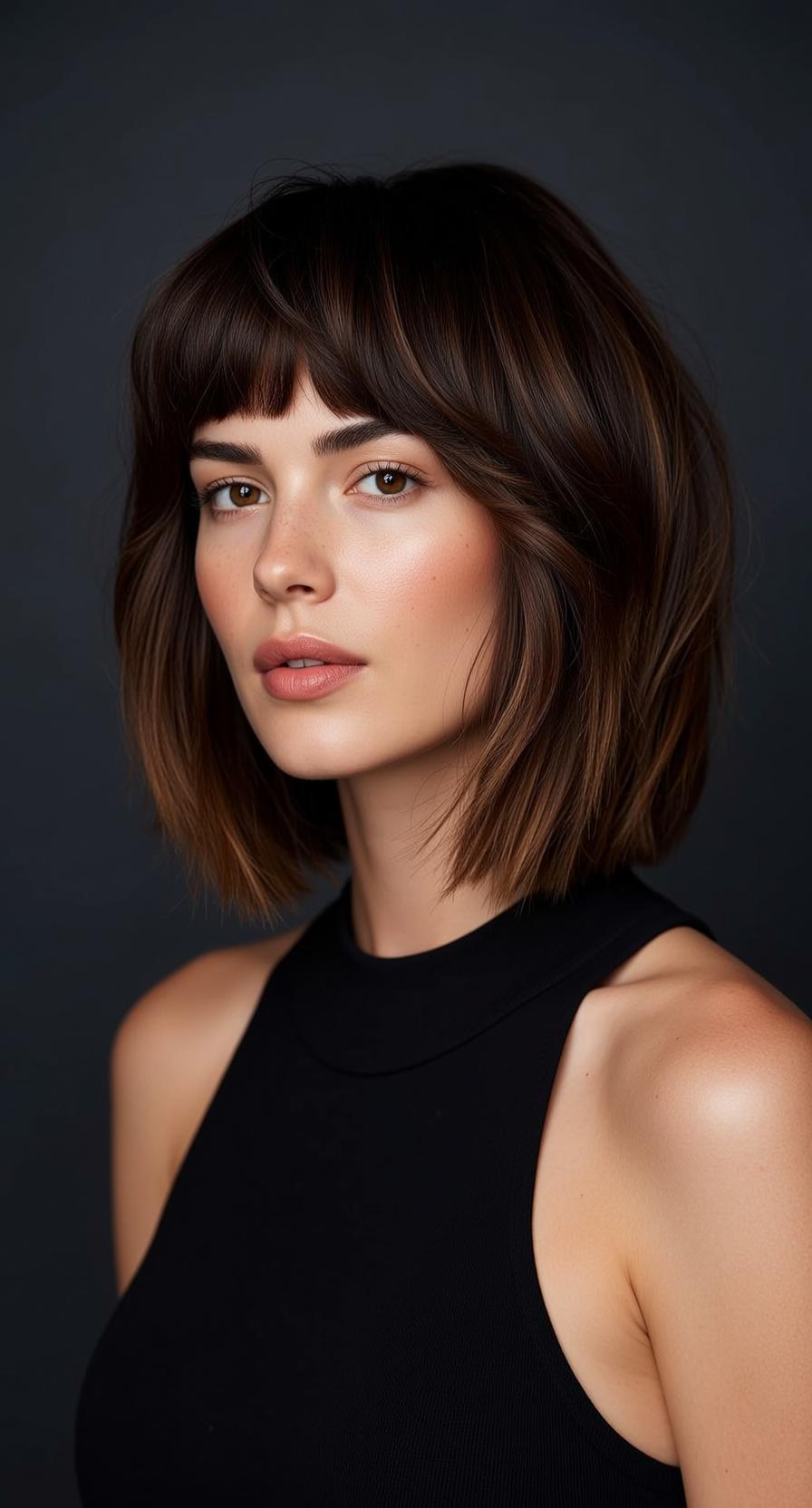 Brown Hair Woman Studio Portrait Soft Lighting reference photo