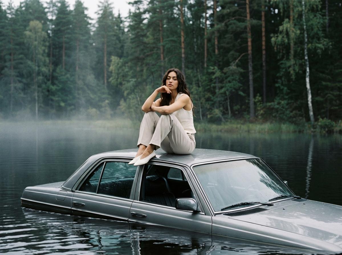 Submerged Car Roof Rippling Water
