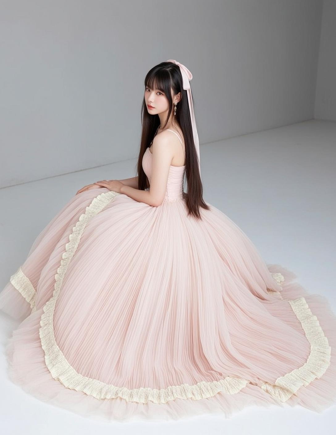 Ethereal Young Long Dark Straight Bangs Fair reference photo
