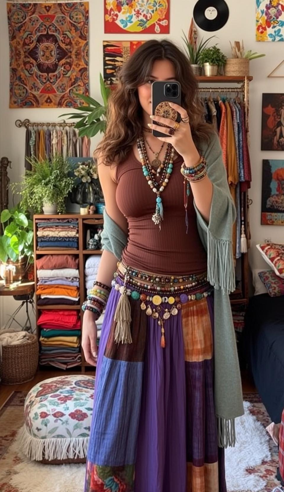 Boho Skirt Selfie Fair Skin Neutral Expression reference photo
