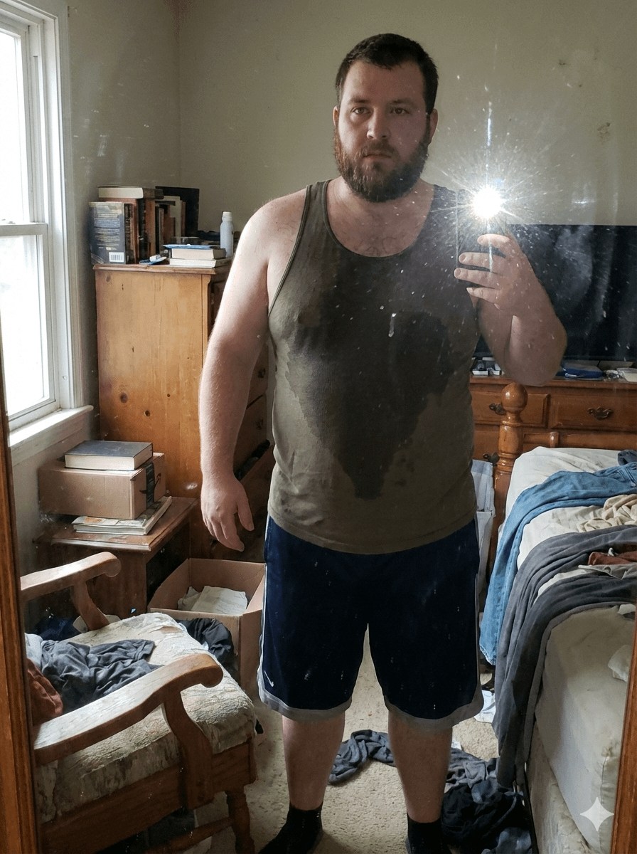 Realistic Man Window Light Messy Room