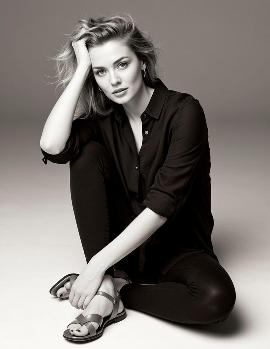 Luxury Young Blonde Tousled Fair Black Button-up reference photo