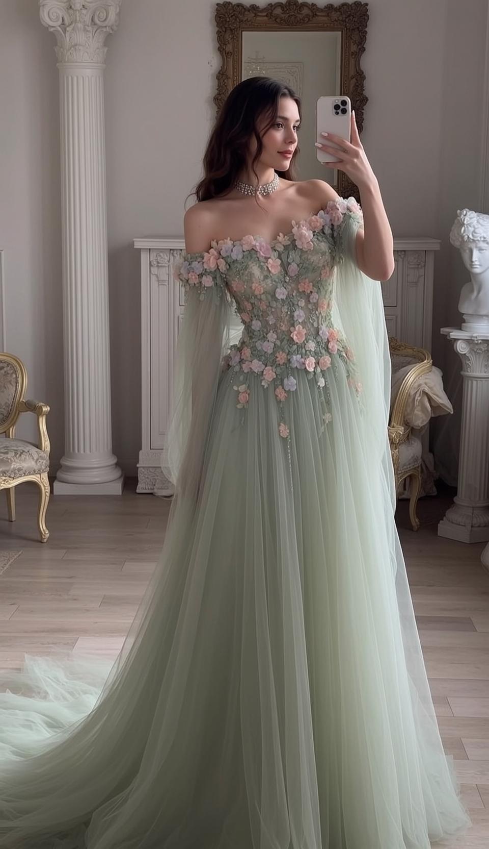 Green Tulle Mirror Selfie reference photo