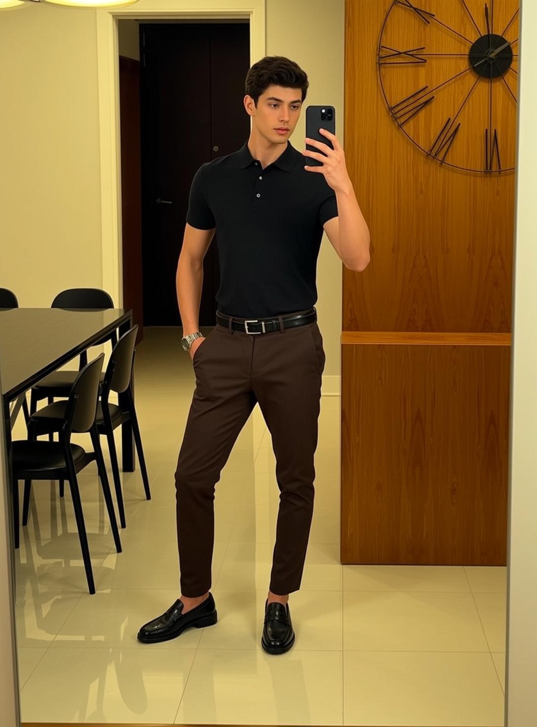 Young Dark Short Wavy Light Black Short-sleeved reference photo