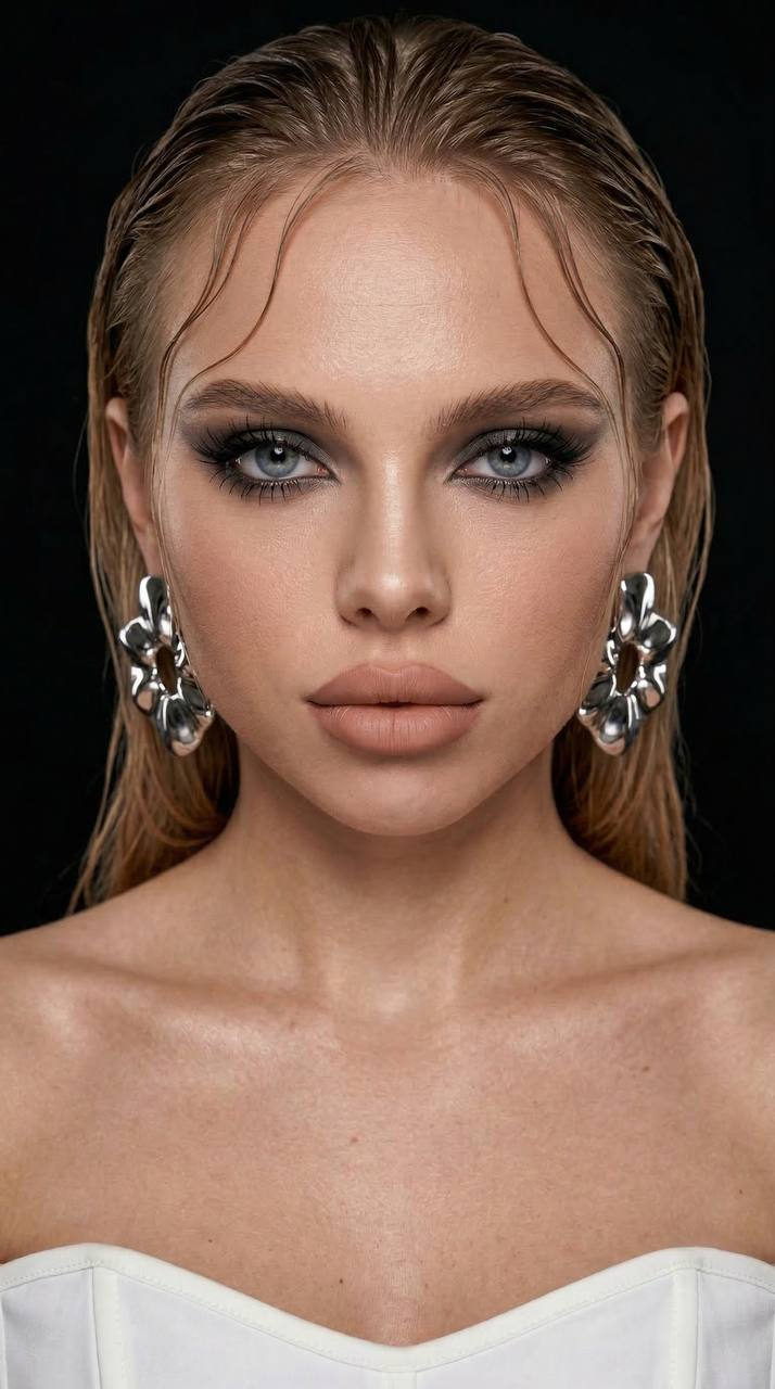 Realistic Studio Beauty Portrait Wet Hair Earrings