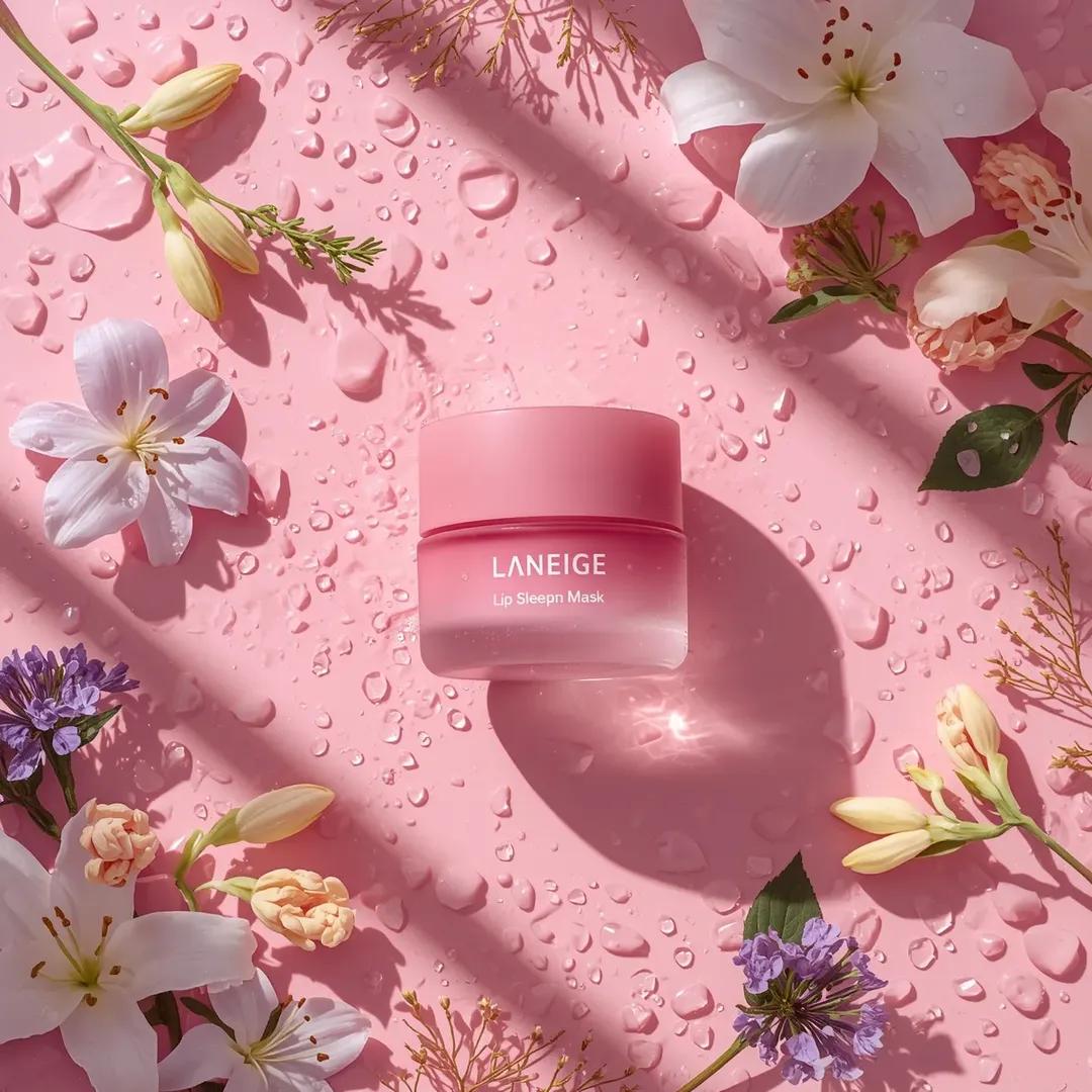 Pink Lip Mask Pastel Water Flowers