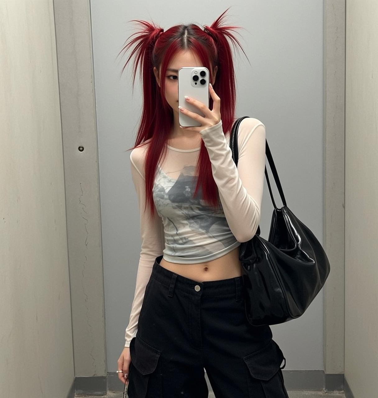 Acubi Standing Holding Smartphone Her Right Hand reference photo