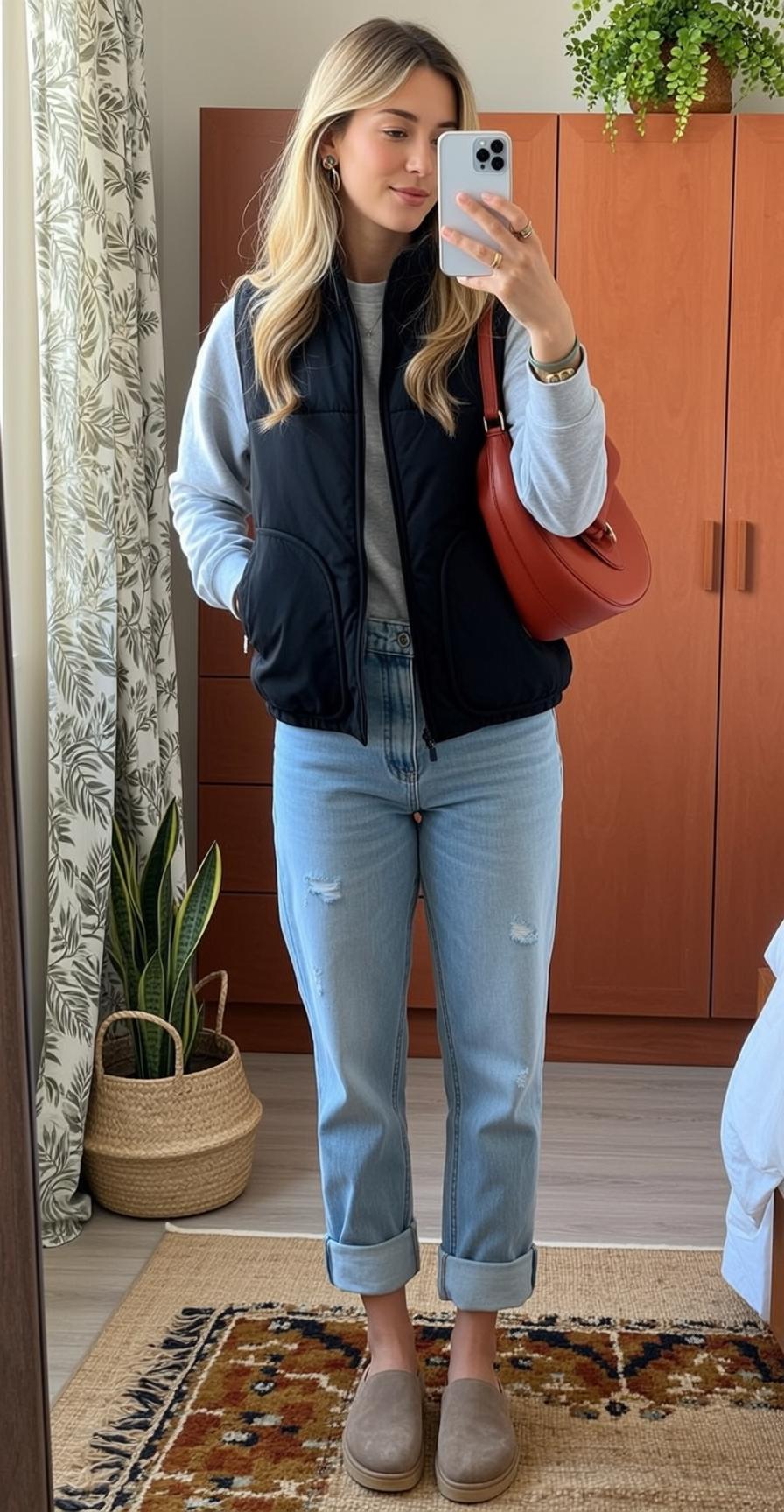 Puffer Vest Ripped Jeans Portrait reference photo