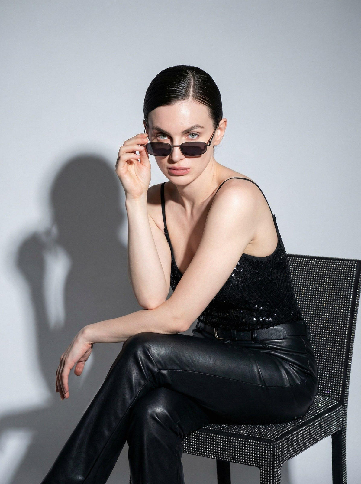 Realistic Studio Portrait Woman Sunglasses