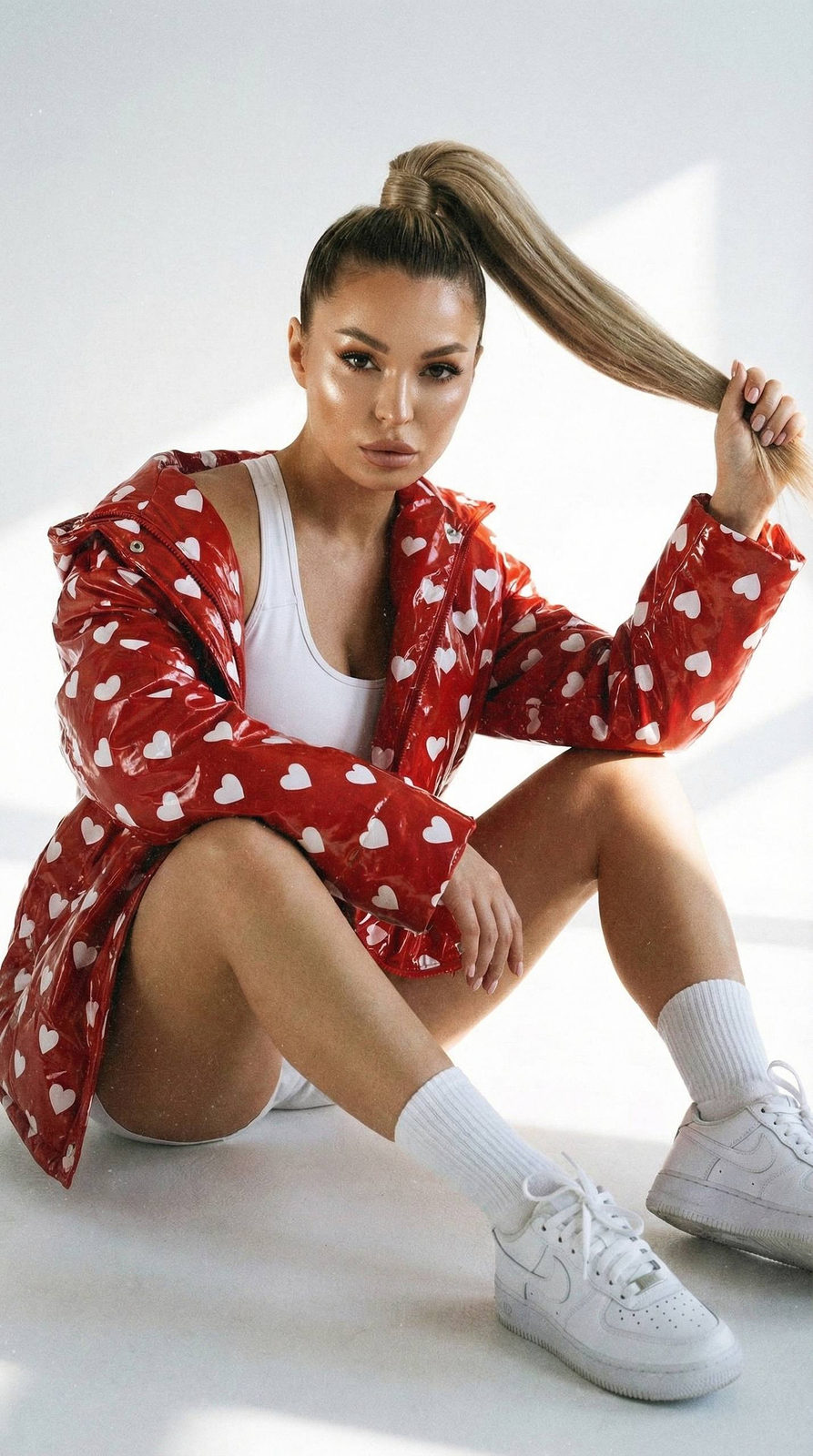 Realistic Girl White Top Red Jacket