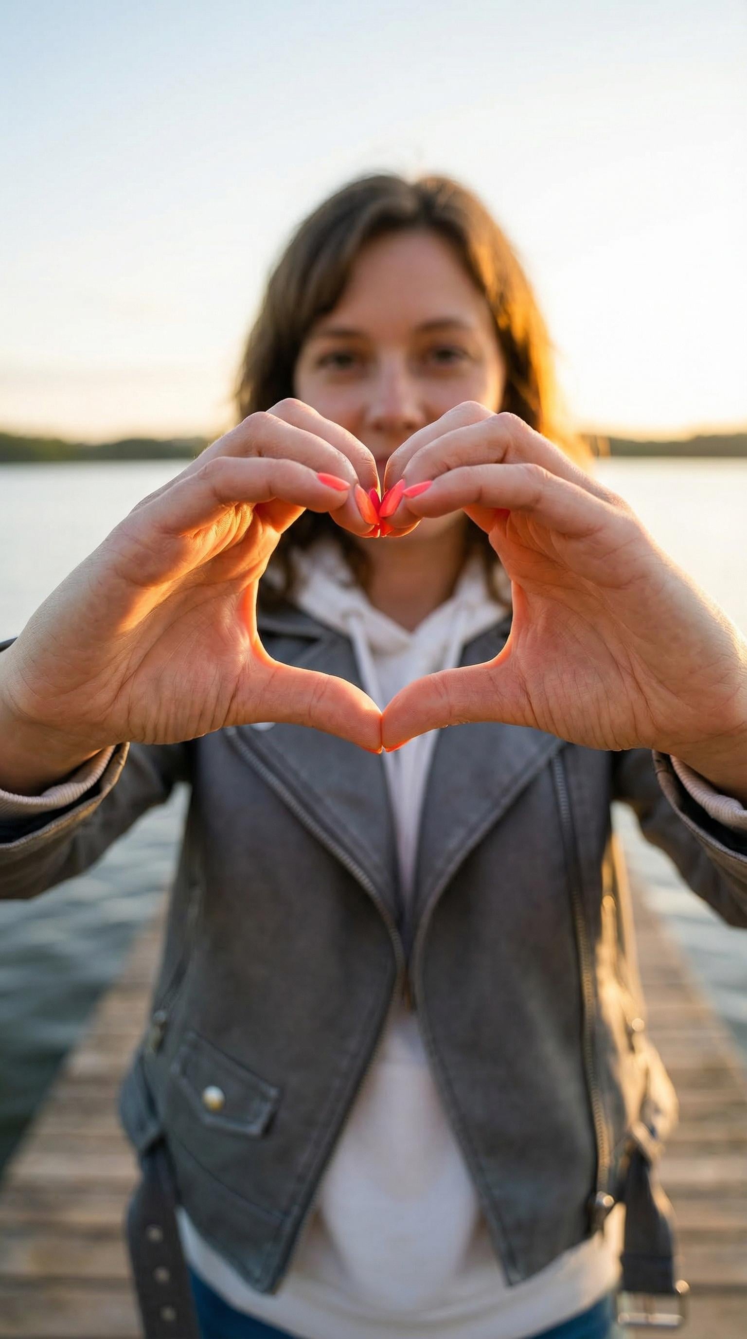 Hands Heart Shape Sunset Golden Light Macro Focus