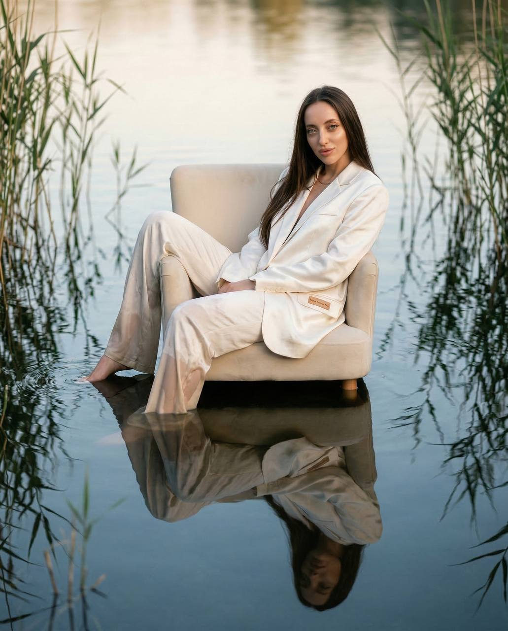 Realistic Silk Suit Lake Chair Reflection