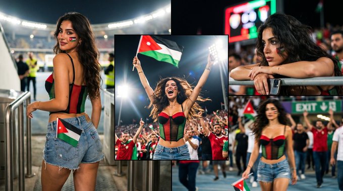 Stadium Crowd Flag Pose Dark Hair Corset Shorts