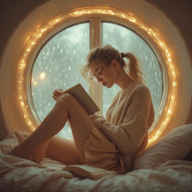 Cozy Knit Sweater By Window With Book reference photo