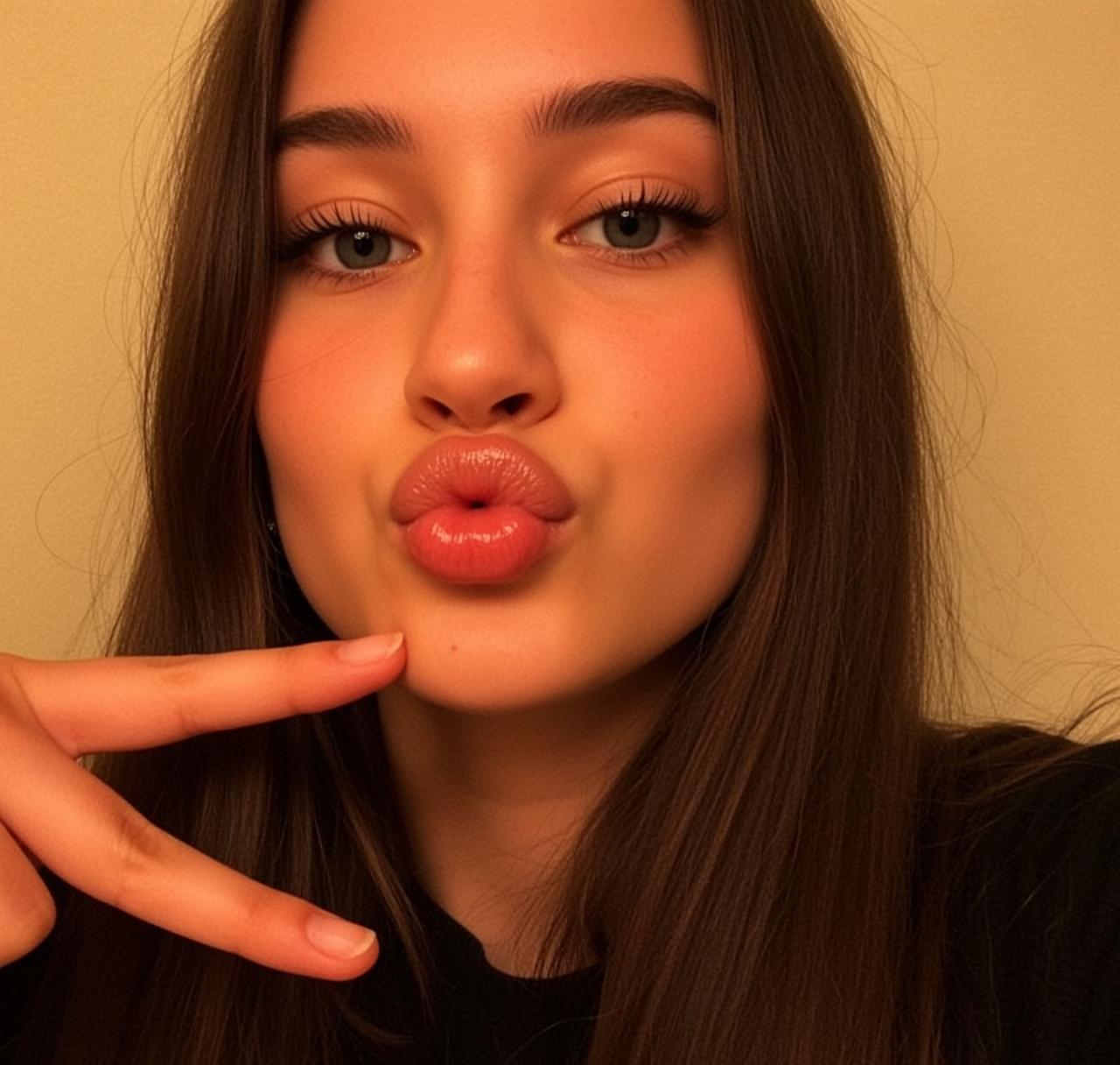 Explore Close-up Head-and-shoulders Shows Puckering Her Lips reference photo