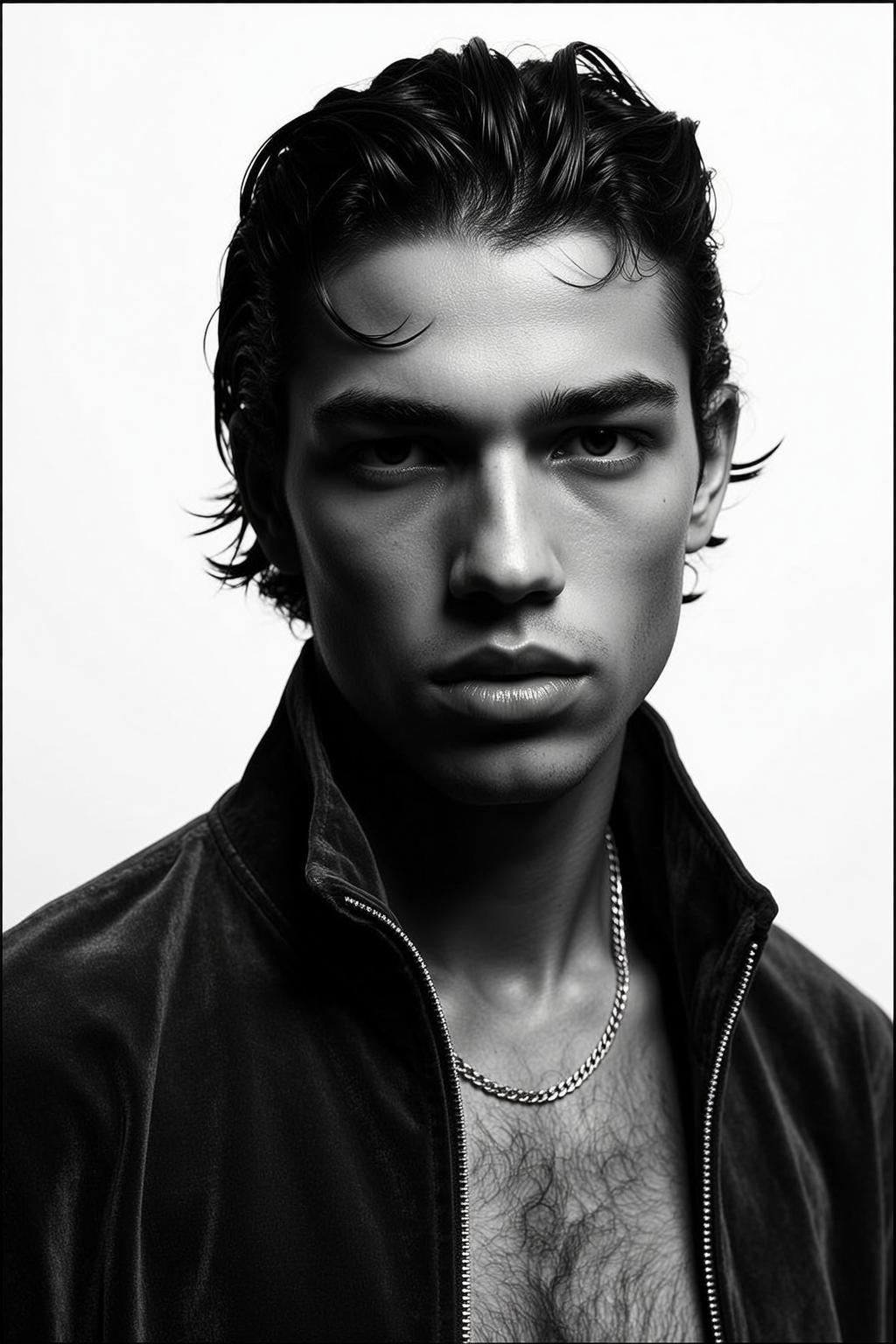 Medium Shot Portrait Young Man With Dark Wet Styled Hair reference photo