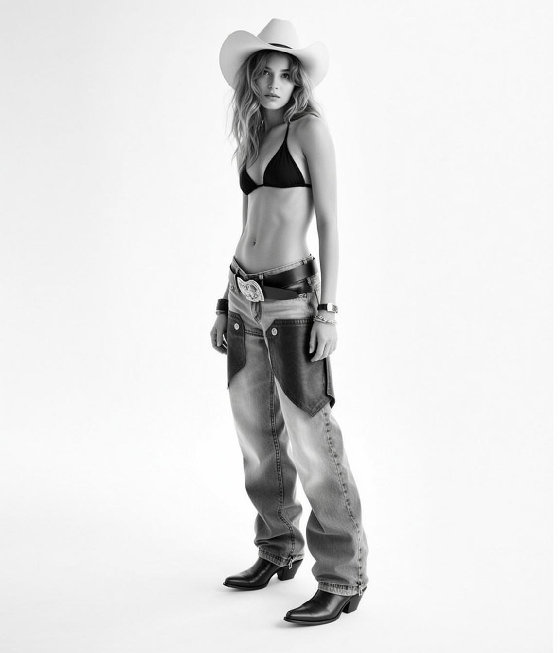 Full-body Black And White Photorealistic Portrait Young Woman Standing Against reference photo