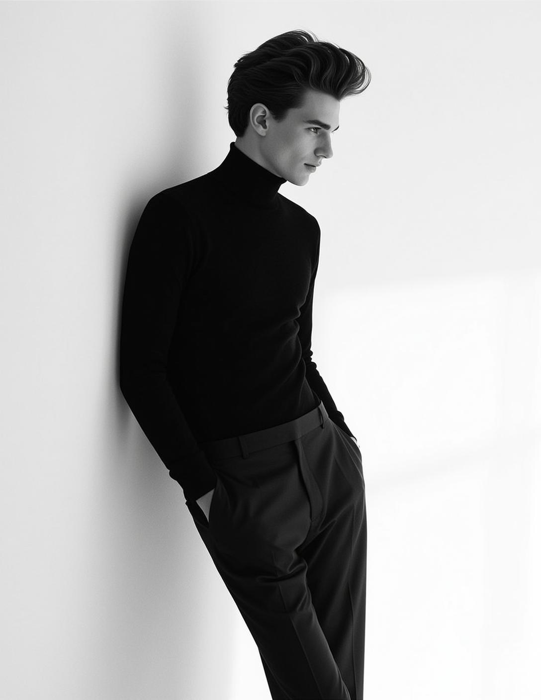 Young Dark Styled Voluminous Fair Black Turtleneck reference photo