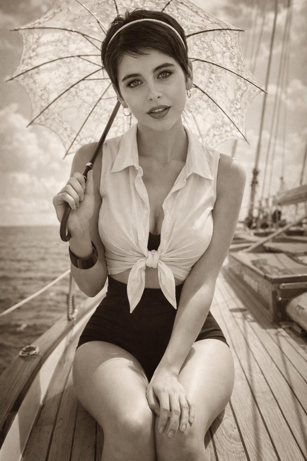 Sailboat Deck Vintage Parasol Low Angle Shot