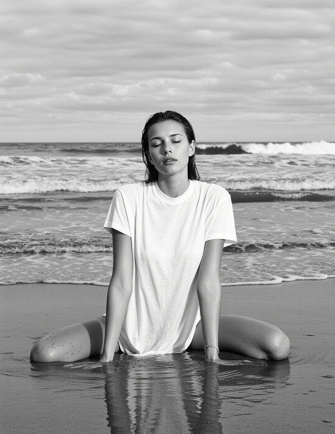 Explore Seated Wet Sandy Beach Her Legs reference photo
