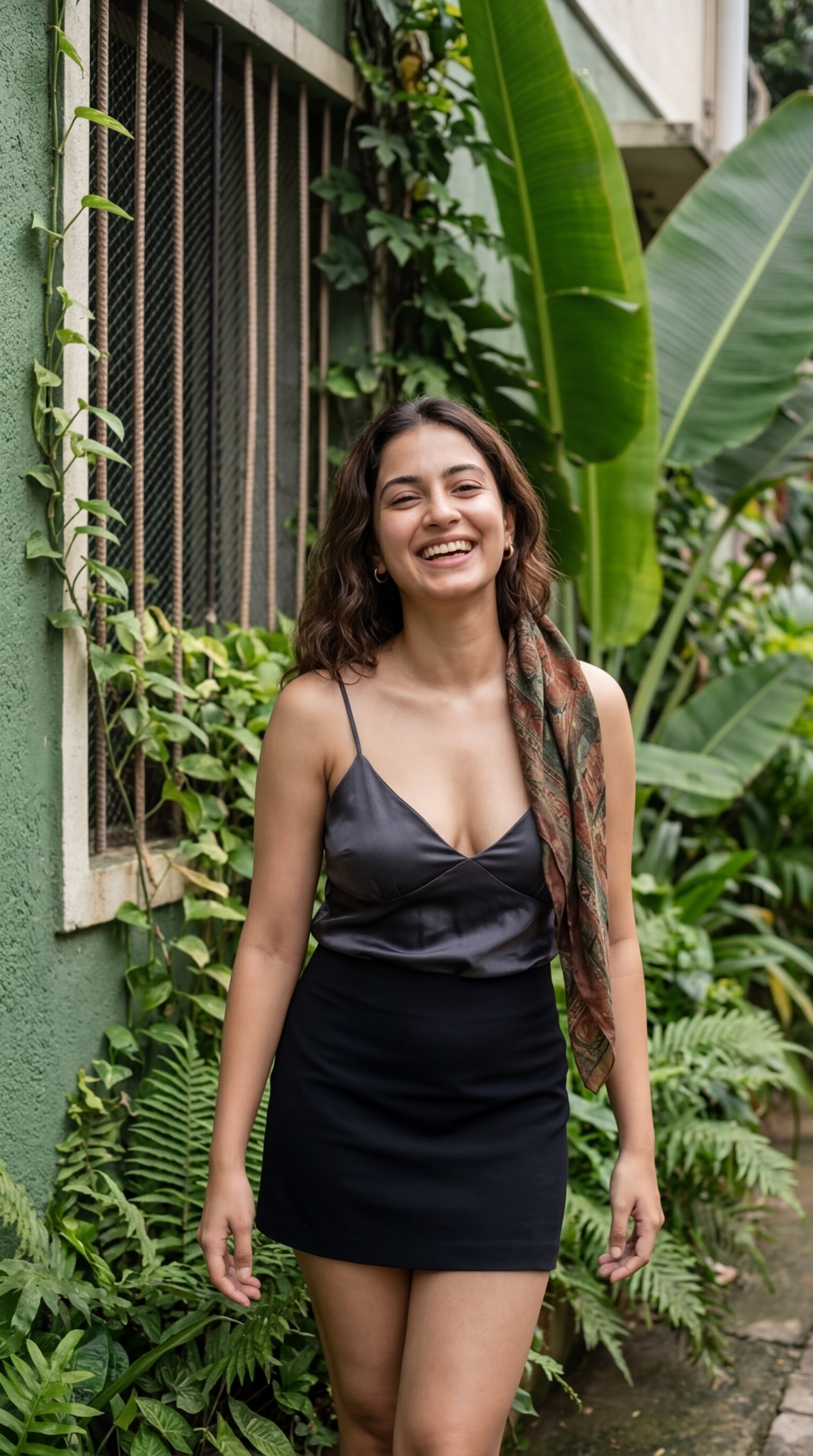 Laughing Green Wall Tropical Foliage Camisole Skirt Scarf