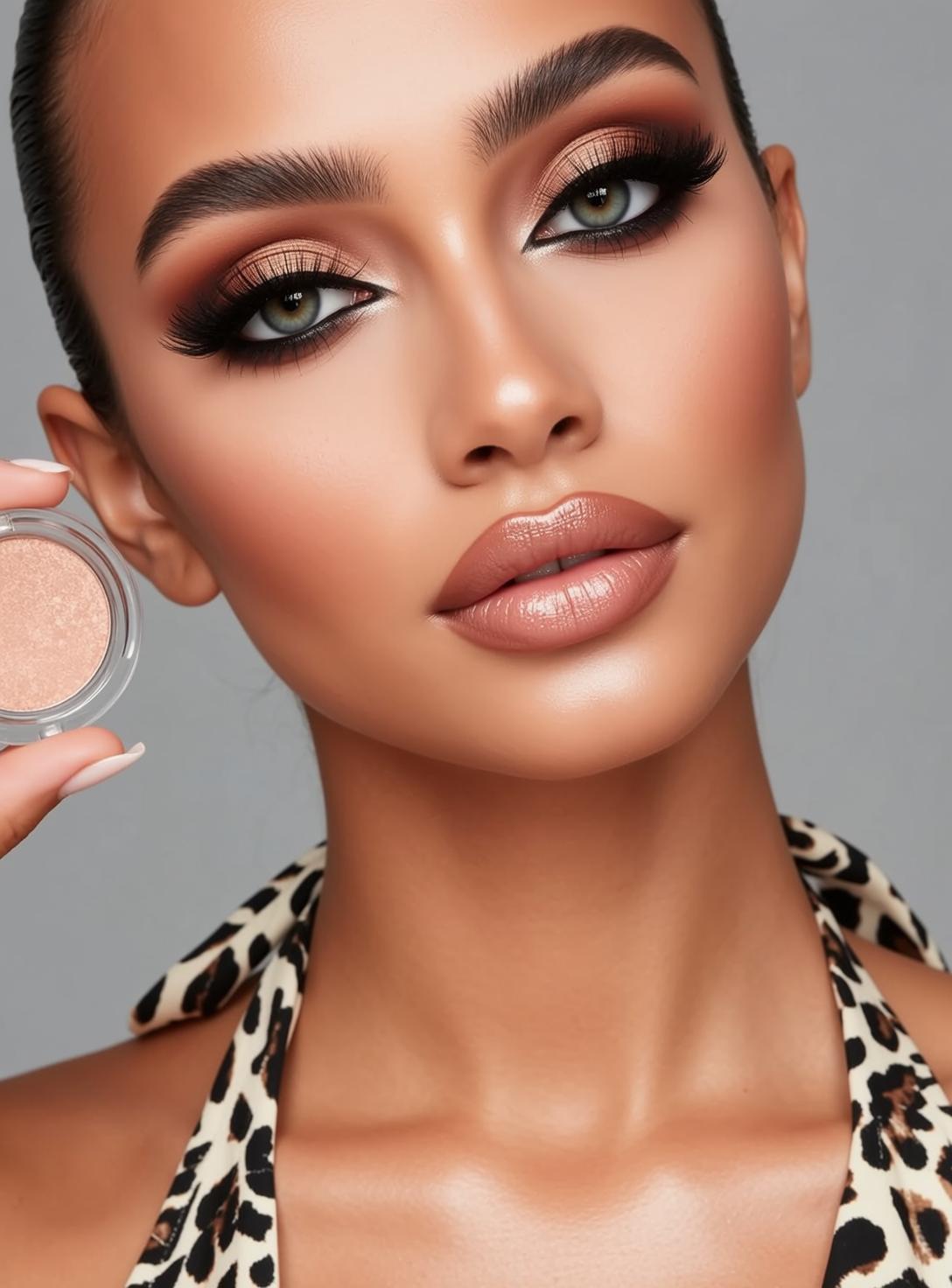 Makeup Close-up Shows Holding Small Clear Compact reference photo