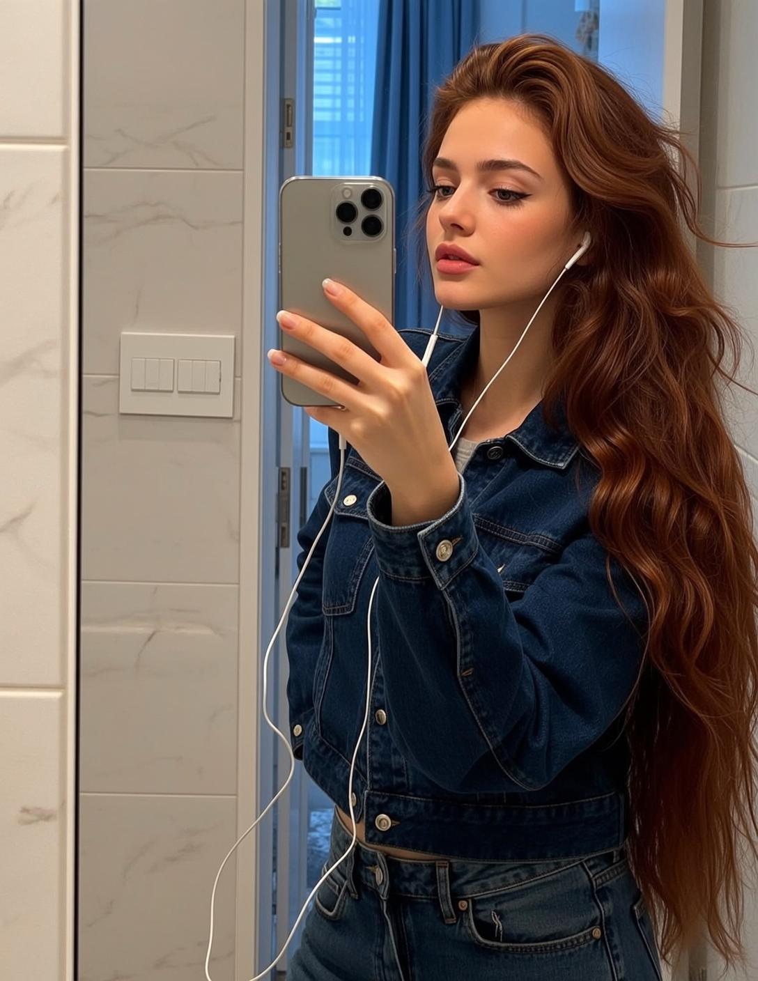 Explore Taking Mirror Selfie Holding Silver Smartphone reference photo