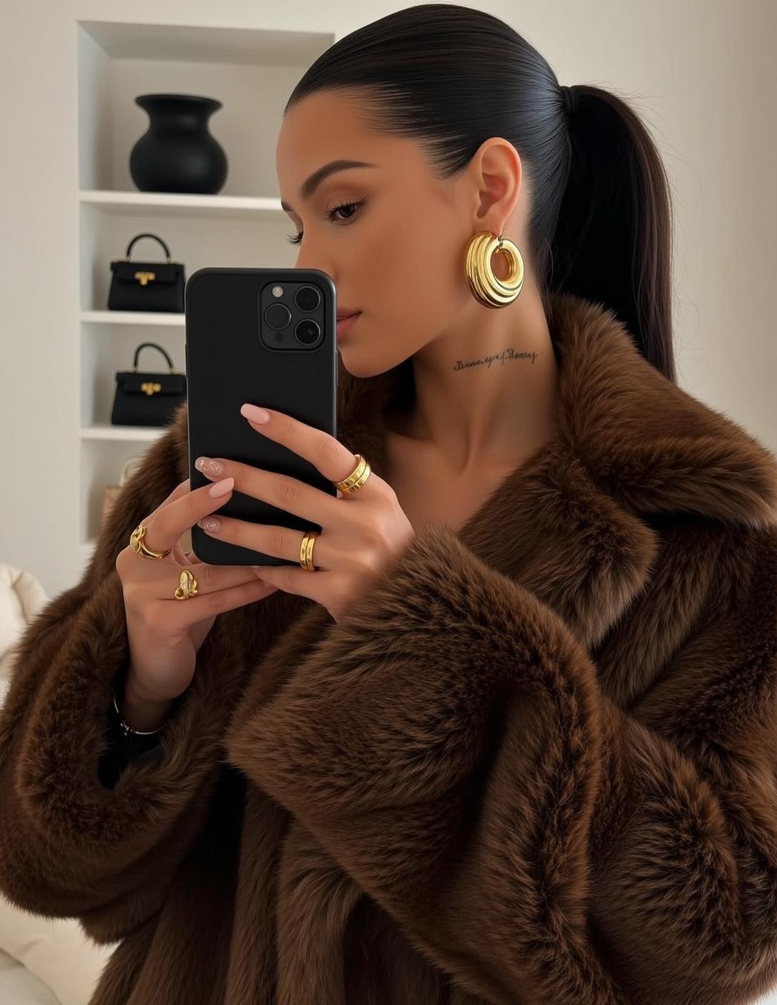 Faux Fur Mirror Selfie reference photo