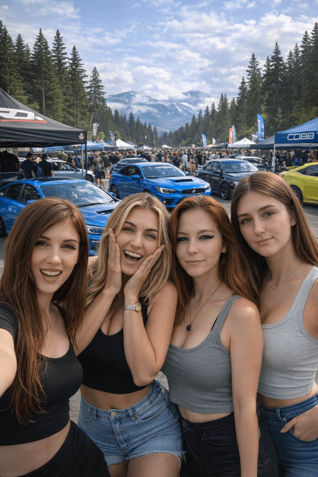 Young Women Selfie Outdoor Car Show