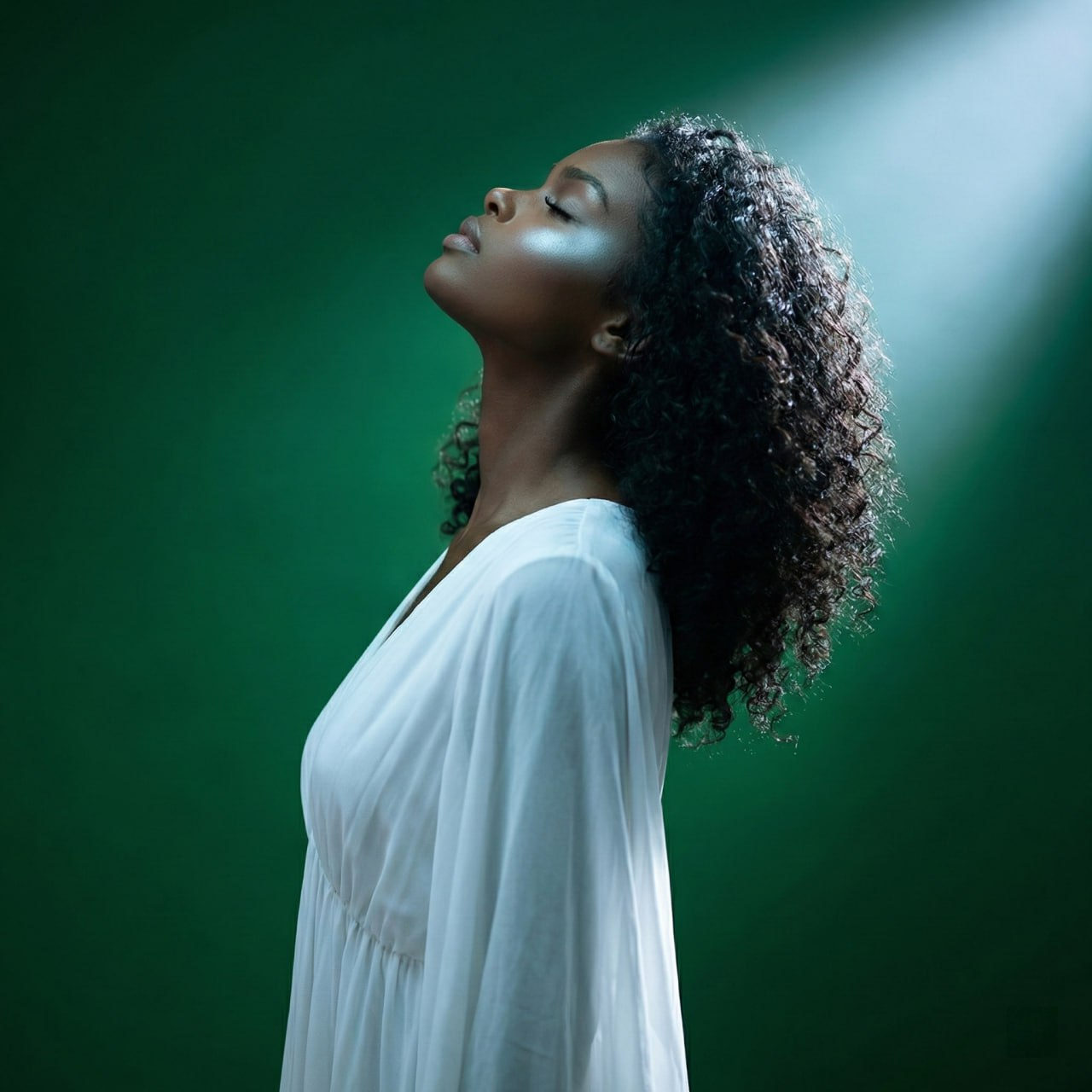 Girl Profile Emerald Green Dramatic Light
