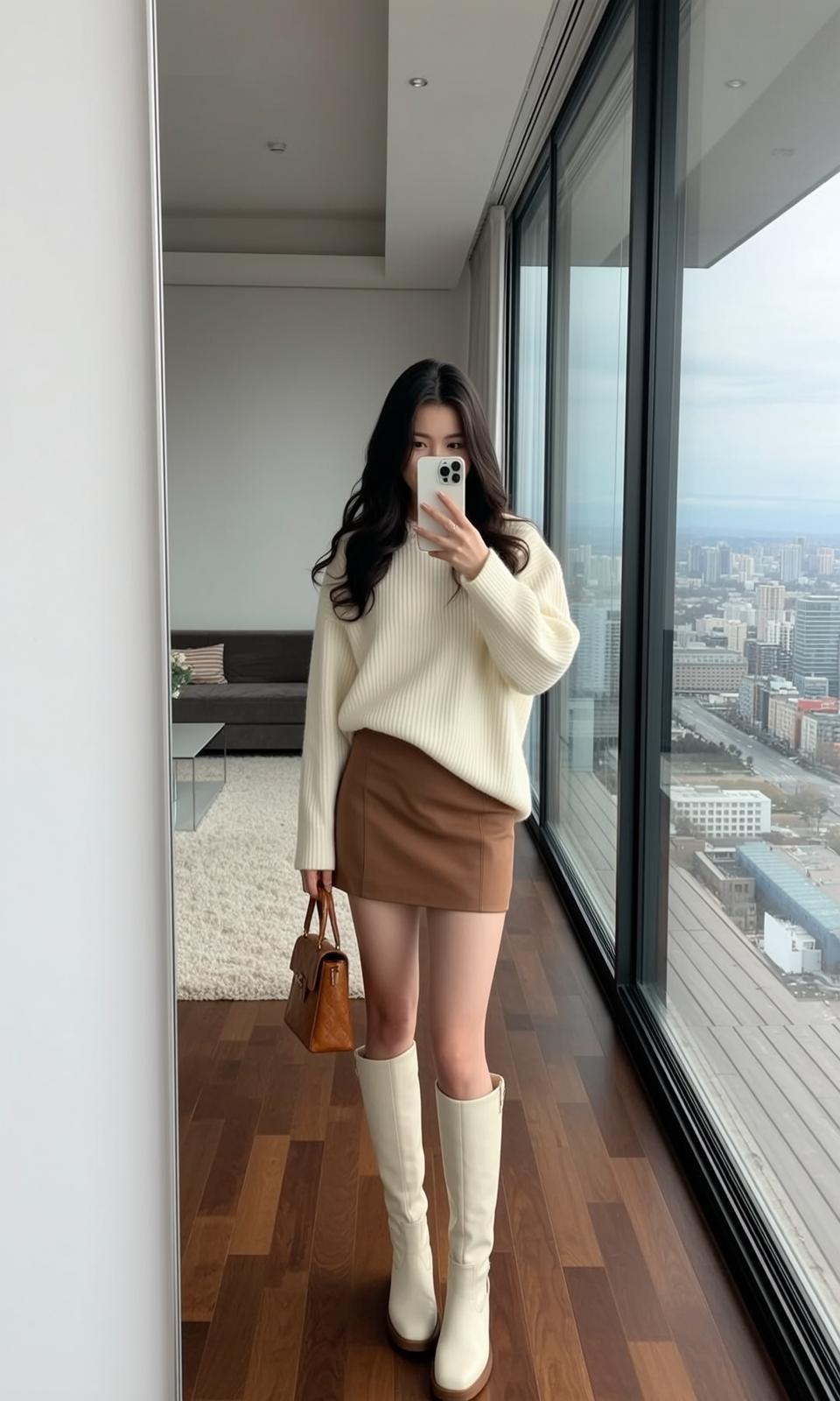 Brown Skirt Apartment Selfie reference photo